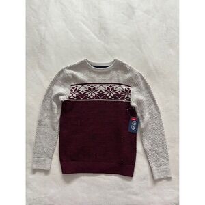 Chaps Kids Boys Small Burgundy Gray Snowflake Fair Isle Cotton Knit Sweater NWT